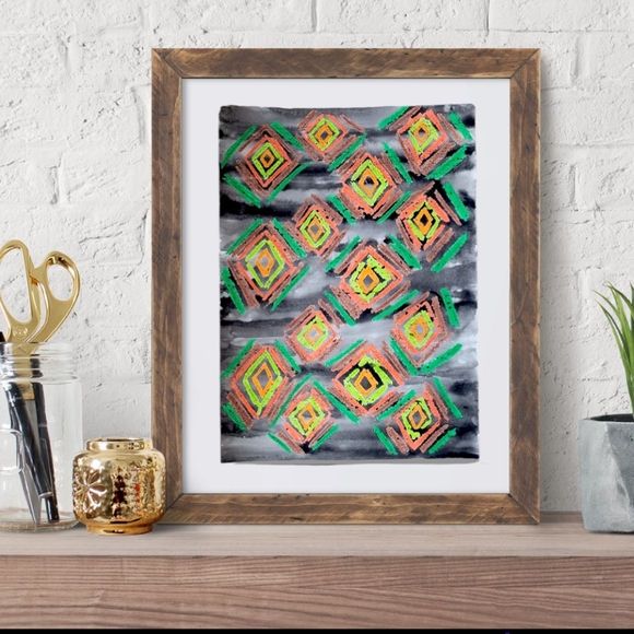 Original "Batik" Wax Resist Watercolor Painting on 11x14 Fine Art Paper - Picture 1 of 4